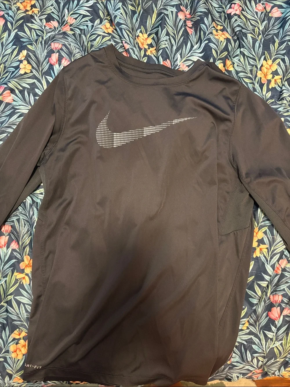 Nike Boy’s Long Sleeve Performance Tee - Black with Silver Swoosh
